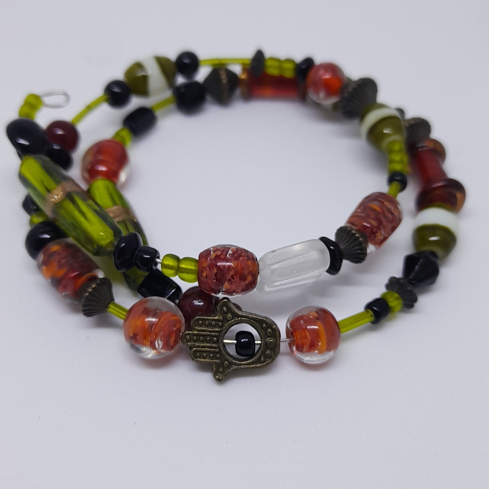 Handcrafted Beaded Bracelet with Hamsa Charm